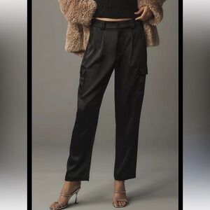PAIGE Black Satin Cargo Pants